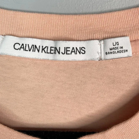 CALVIN KLEIN Crop T-Shirt Peach Pink Graphic Logo Short Sleeve Crew Baddie L - Picture 6 of 11